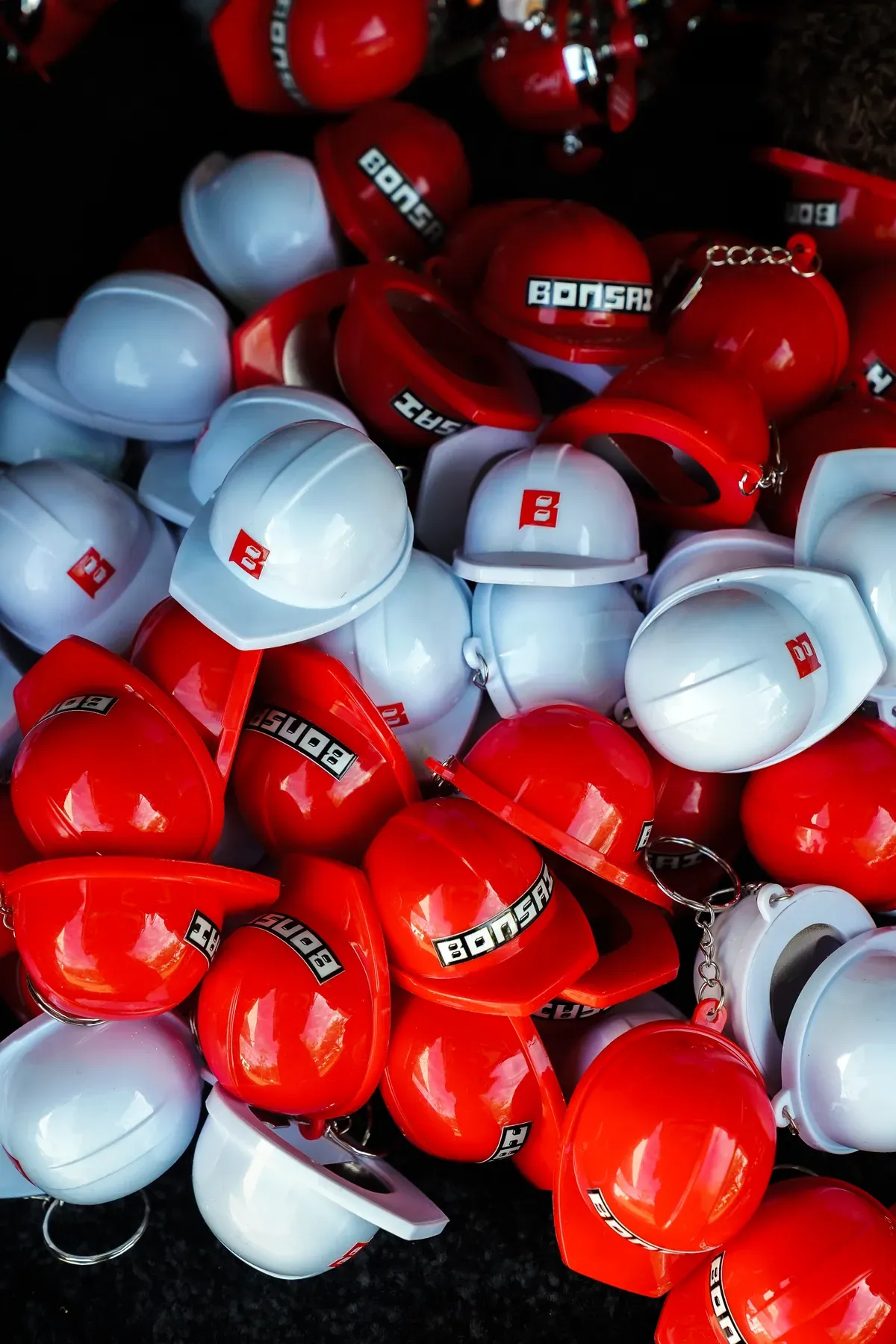Red and white Bonsai branded launch day keepsakes.