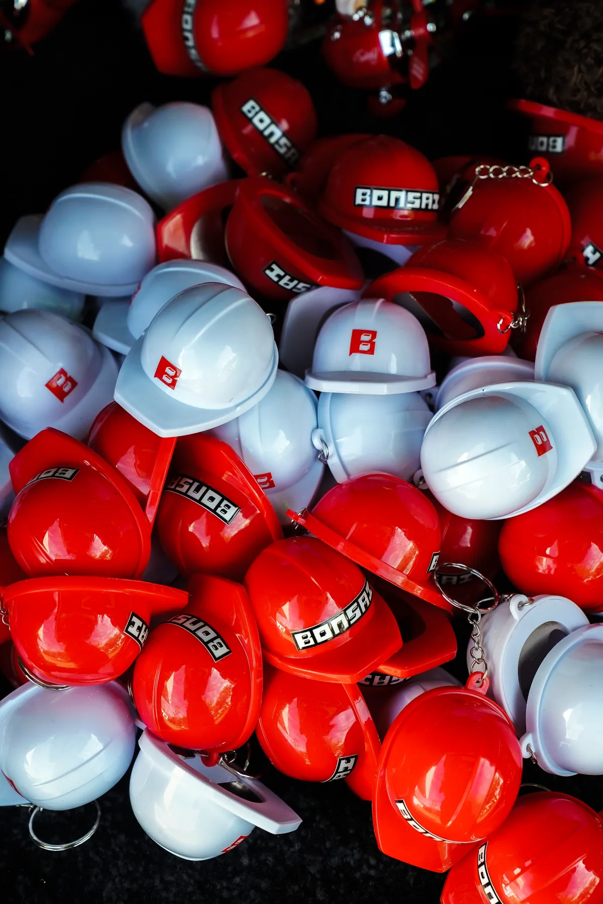 Red and white Bonsai branded launch day keepsakes.