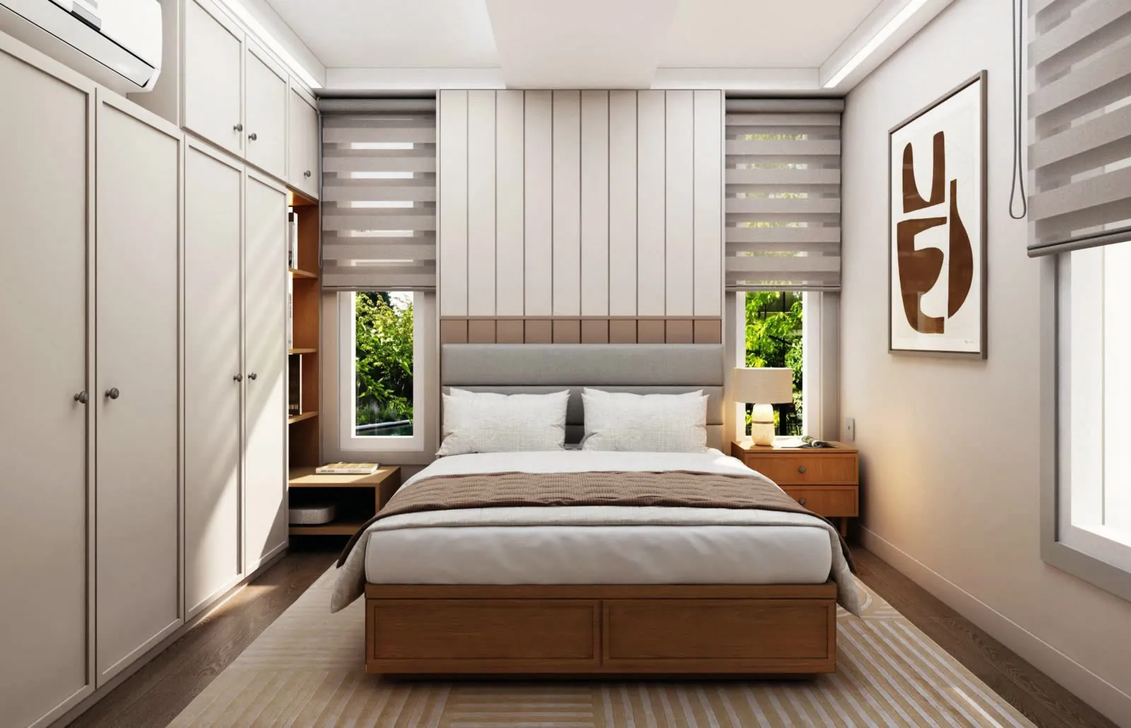 The two bedroom's main bedroom in the Light interior