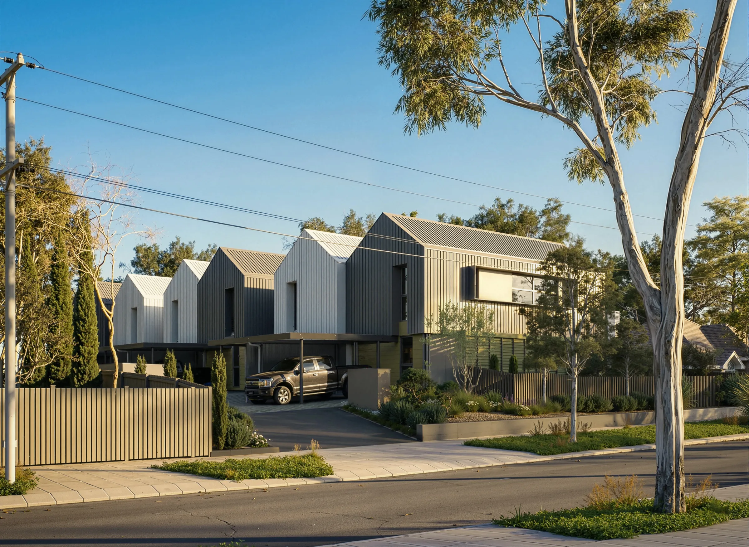 Oakridge on Carrington, the row of townhouses from the street